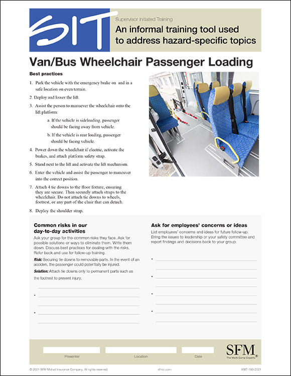 Van/bus loading wheelchair passengers SIT