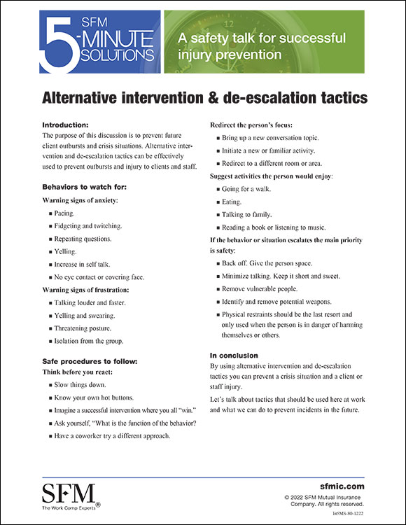Alternative intervention & de-escalation tactics 5-Minute Solution