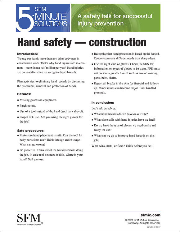 Hand safety in construction