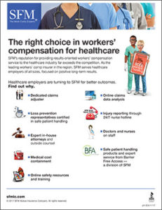 The right choice in workers' comp for health care flyer