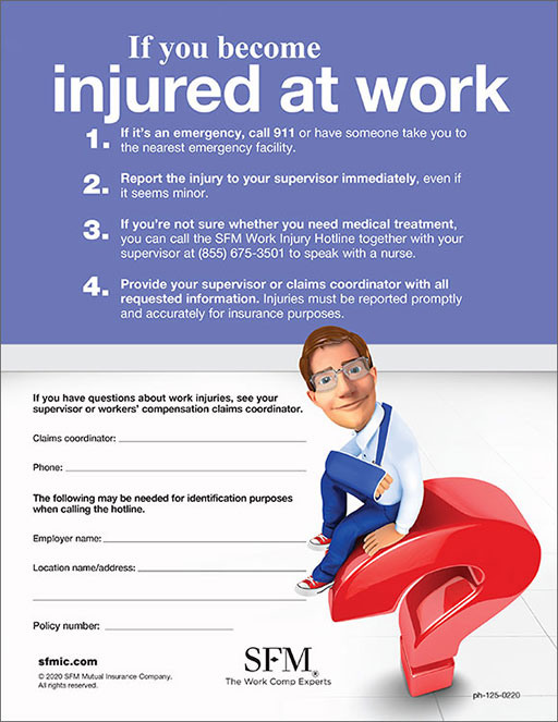 If you become injured at work poster - English