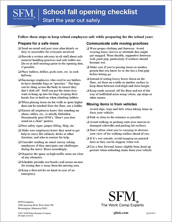 Fall opening checklist for schools