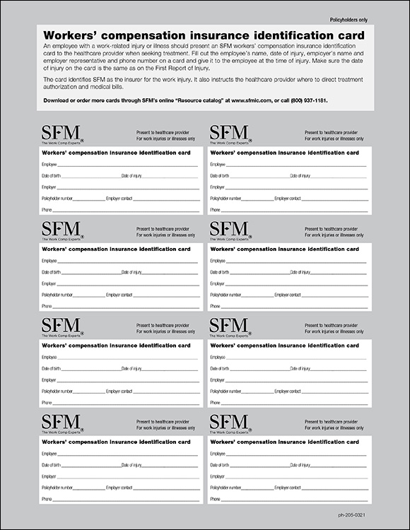 SFM work comp insurance ID cards