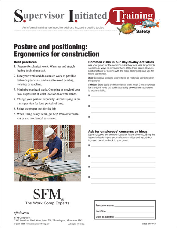 Ergonomics for construction workers SIT